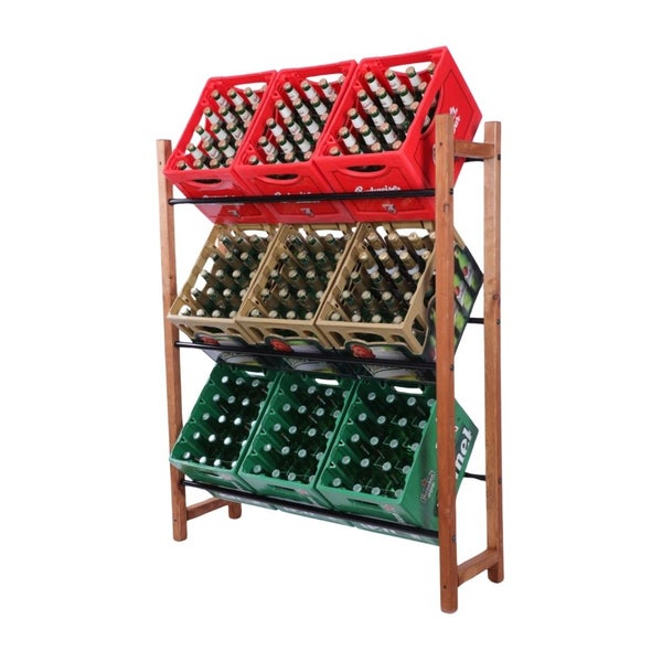 PROREGAL Getränkekistenregal EIFEL HxBxT 138x112x32cm 9 Kisten auf 3 Ebenen Massives Kiefernholz Braun geölt