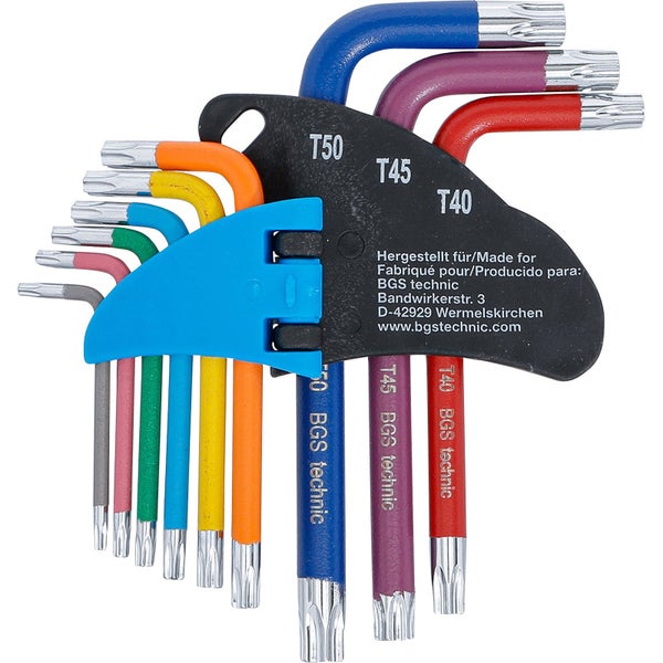 BGS Winkelschlüssel-Satz Multicolour kurz T-Profil (für Torx) mit Bohrung T10 - T50 9tlg. - 74460