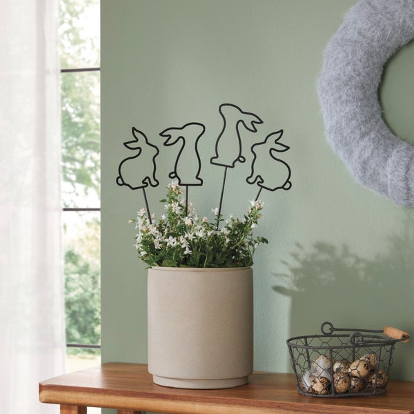 FRANK FLECHTWAREN|Blumenstecker Hasenbande, 4er Set, 7 x 30 cm, METALL