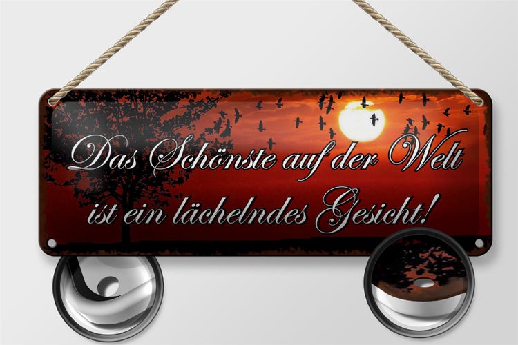Blechschild Spruch 27x10cm das schönste lächelndes Gesicht Dekoration