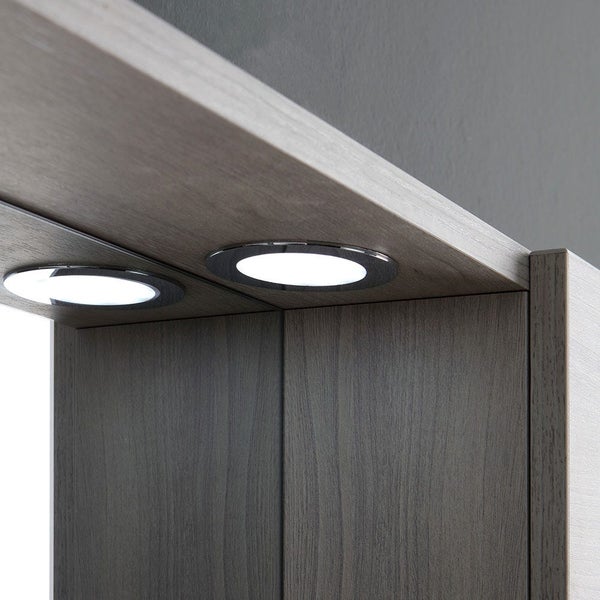 Spiegel in Holzoptik grauer Eiche mit LED Beleuchtung und rechten Seitenschrank