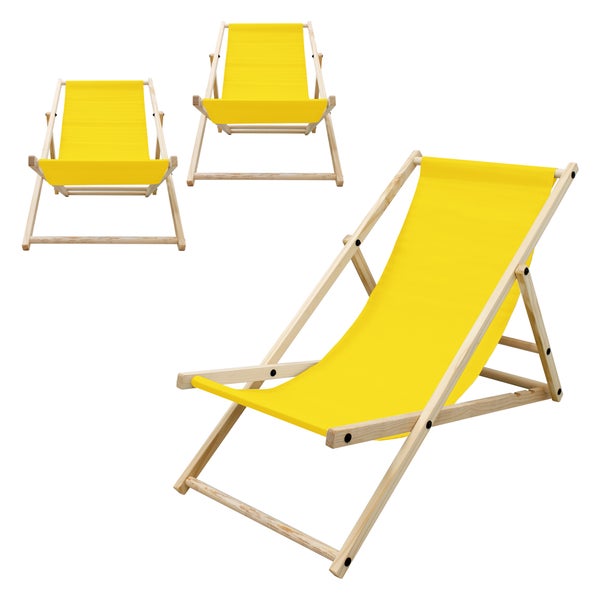 ECD Germany 3er Set Liegestuhl klappbar, Gelb, aus Holz, verstellbare Rückenlehne, 3 Positionen, bis 120 kg, Sonnenliege Gartenliege Strandliege Strandstuhl Holzklappstuhl, für Garten, Balkon & Strand