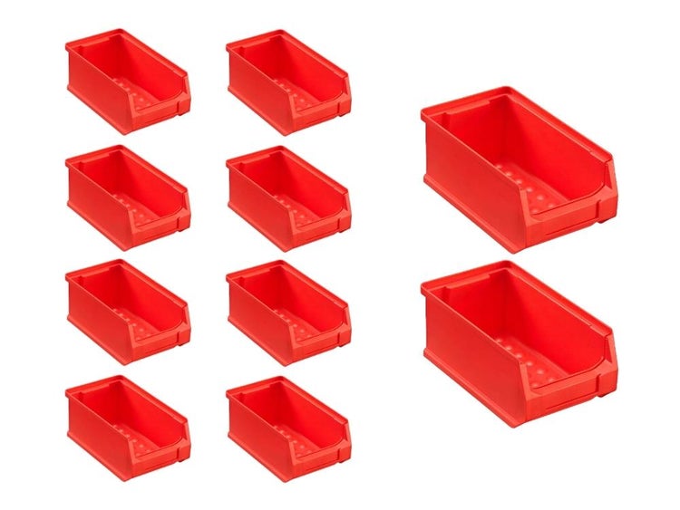 PROREGAL SparSet 10x Rote Sichtlagerbox 2.0 HxBxT 7,5 x 10 x 17,5 cm 0,8 Liter Sichtlagerbehälter