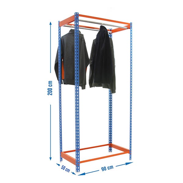 PROREGAL Kleiderstangenregal Metal Einzel HxBxT 200 x 90 x 50 cm Blau/Orange Kleiderständer Garderobe Klamottenregal Stangenregal Regal