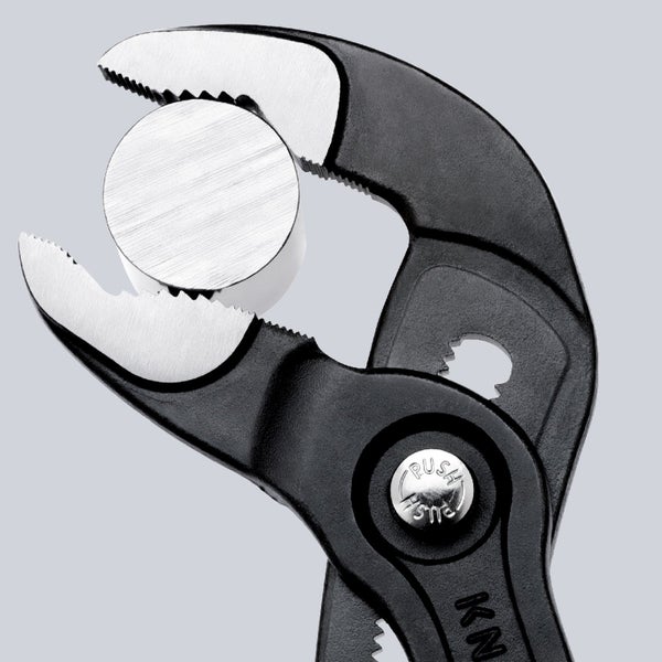 Knipex Cobra® mit Befestigungsöse grau atramentiert, mit Mehrkomponenten-Hüllen, mit integrierter Befestigungsöse zum Anbringen einer Absturzsicherung 250 mm - 8702250TBK