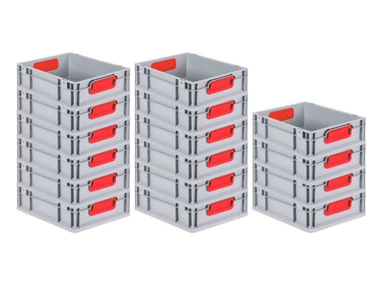 PROREGAL Spar Set 16x Eurobox Nextgen Color HxBxT 12 x 30 x 40 cm 11 Liter Griffe Rot Geschlossen Glatter Boden Eurobehälter Transportbox