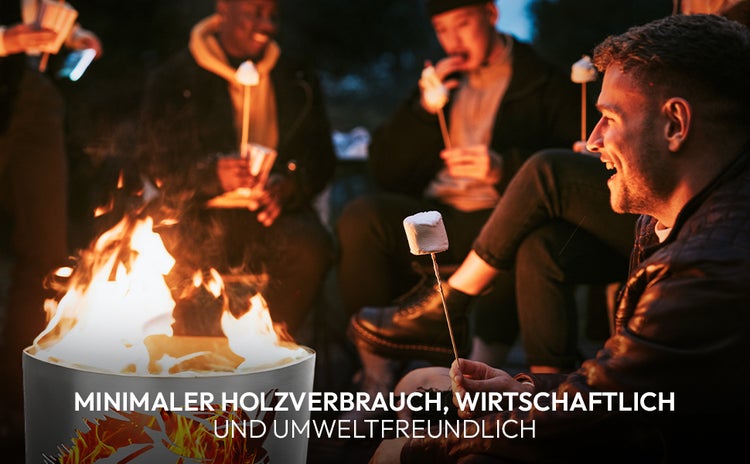 Gruppe von Menschen um eine Feuerstelle mit Marshmallows.
