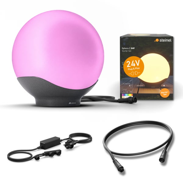 Steinel Sphera C 24V Starterset Außenleuchte in Kugelform mit Stecker und Kabel für Gartenbeleuchtung