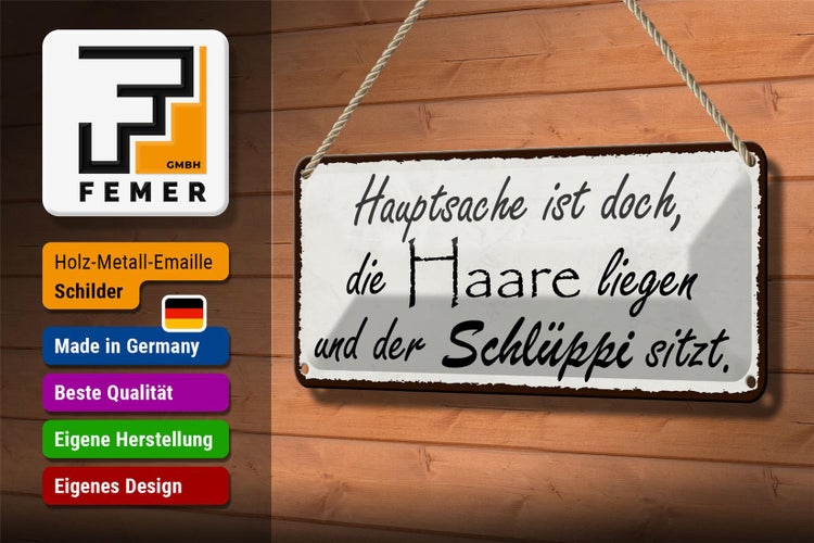 Blechschild Spruch 27x10cm Hauptsache doch die Haare liegen Dekoration
