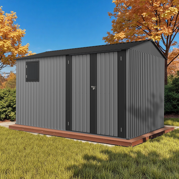 Metall Gerätehaus mit Fenster und Doppeltür im Garten