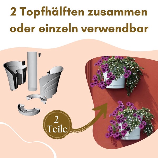 Halbierter Blumentopf zur kombinierten oder einzelnen Verwendung