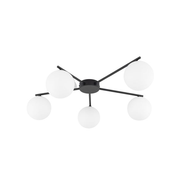 Deckenleuchte mit fünf Leuchten und runden Lampenschirmen