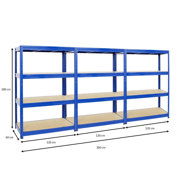PROREGAL Mega Deal 3x Schwerlastregal Dino HxBxT 180 x 120 x 60 cm Fachlast 600 kg Blau