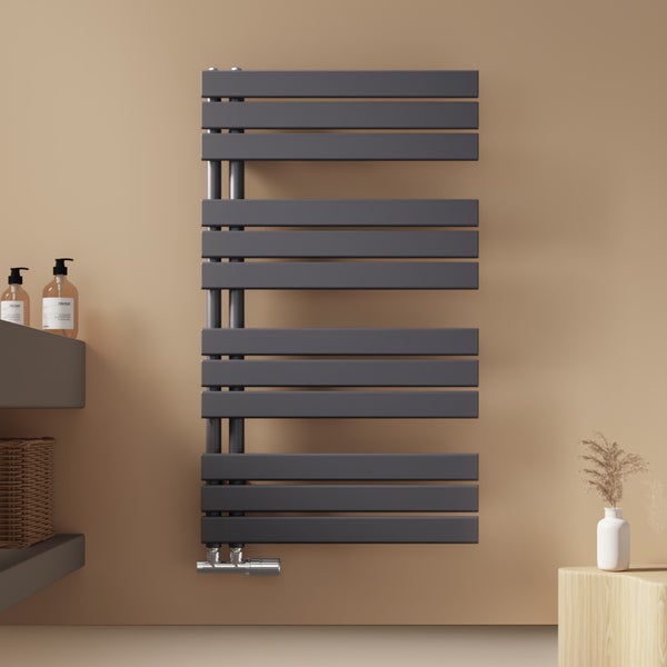 EMKE Badheizkörper Flach 1041x600 mm Anthrazit, Handtuchwärmer für Badezimmer Handtuchtrockner, Panel Handtuchhalter Seitenanschluss für Wasser 639W