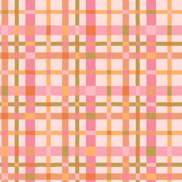 Mustertapete mit handgezeichnetem Karomuster in verschiedenen Farbtönen.