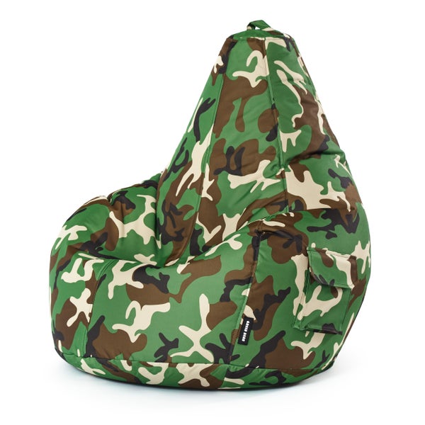 Green Bean© Sitzsack mit Rückenlehne 80x70x90cm - Gaming Chair mit 230L Füllung Kuschelig Weich Waschbar - Bean Bag Bodenkissen Lounge Sitzhocker Relax-Sessel Gamer Gamingstuhl Camouflage Grün