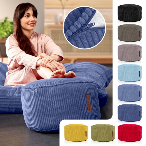 Green Bean Pouf-Kissen 45x25cm mit EPS-Perlen Füllung & Cordstoff Bodenkissen Liegekissen Sitzkissen Sitzhocker Sessel Kinder Erwachsene Stoff Hocker Ablage Dunkelblau