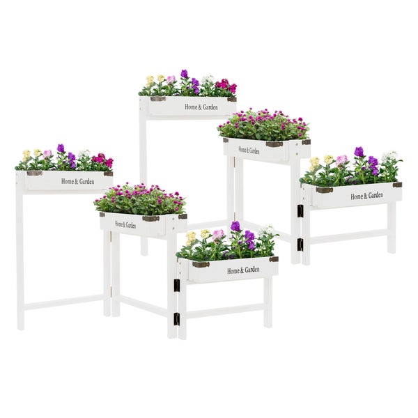 ML-Design 2er Set Blumenständer mit 3 Etagen, Weiß, Holz, 111cm, Blumenkasten 32x16x7cm, zusammenklappbar, Rustikale Kisten, Pflanzenständer Blumenleiter Deko Pflanzenregal Pflanzentreppe Pflanzgefäß