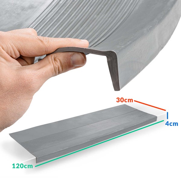 Stufenmatte aus Gummi Treppenschutz Stufenschutz 30x120cm Rillen Grau