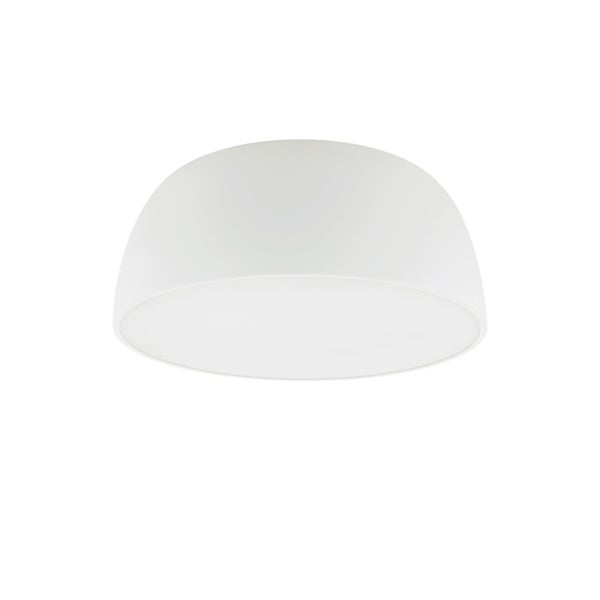Weiße Deckenleuchte in Halbkugelform mit matter Abdeckung.
