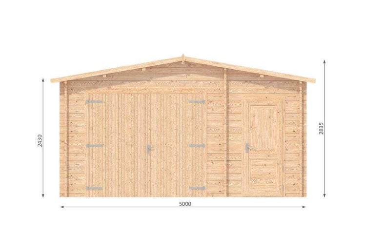 Alpholz Holzgarage-44 5x5 Garage aus Holz in natur, Unterstellplatz mit 44 mm Wandstärke inklusive Geräteraum Fertiggarage imprägniert 5,2x5,2m