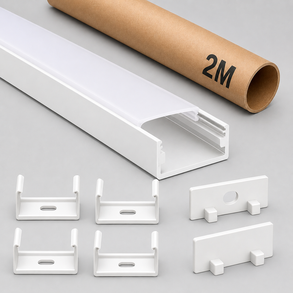 LED Aluminium Profil Set mit Abdeckung, Halteklammern und Endkappen für LED Streifen