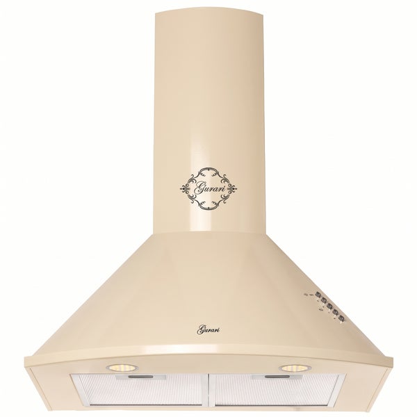 Wandhaube Gurari im Retrodesign mit Metallfettfiltern und Drucktasten
