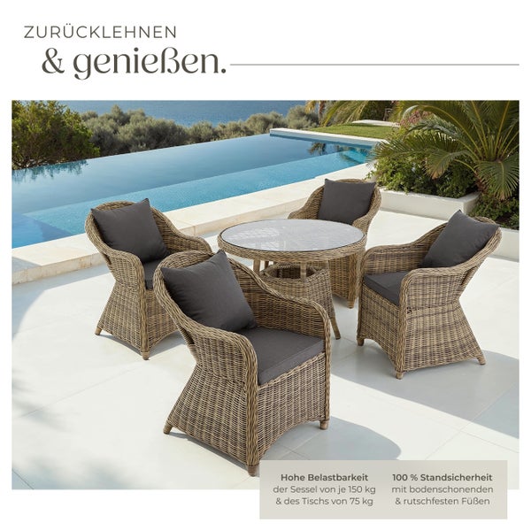 Rattan Sitzgruppe tectake Zürich Stühle vormontiert mit Aluminiumgestell natur