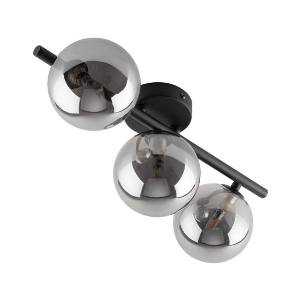 Deckenleuchte mit drei grauen Kugellampenschirmen