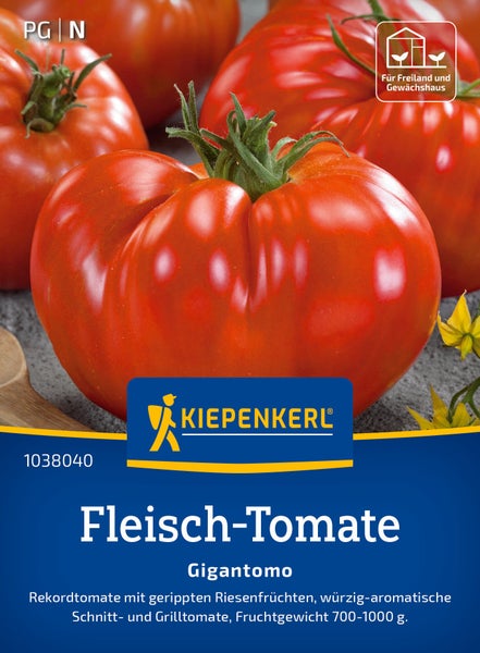 Kiepenkerl Saatgut Fleisch-Tomate Gigantomo für Freiland und Gewächshaus mit großen gerippten Früchten.