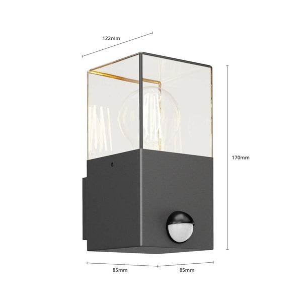 Lucande Wandleuchte außen Keke mit Bewegungsmelder (spritzwassergeschützt (Modern) in Schwarz aus Aluminium (1 flammig, E27) - Wandlampe für Außenwand/Hauswand Haus Terrasse und Balkon