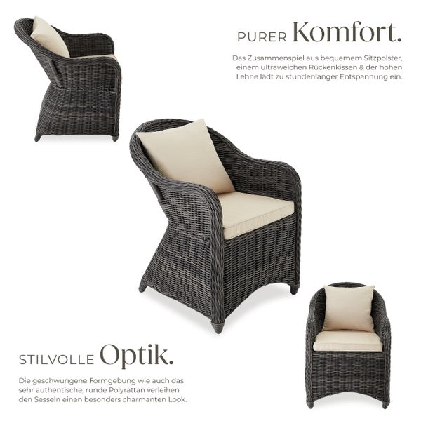 2er Set Rattansessel tectake  71 x 60 x 84 cm mit Aluminiumgestell grau
