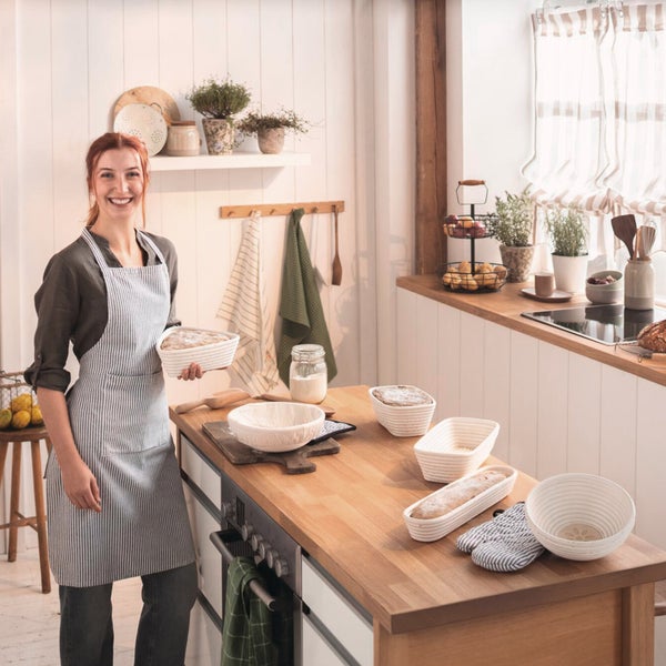 FRANK FLECHTWAREN|Gärkorb Rund mit Bezug, Ø 25 x 8 cm, RATTAN