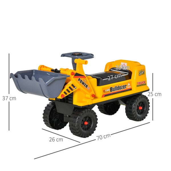 HOMCOM Sitzbagger für Kinder, 70L x 26B x 37H cm, PP-Kunststoff, ABS, Gelb
