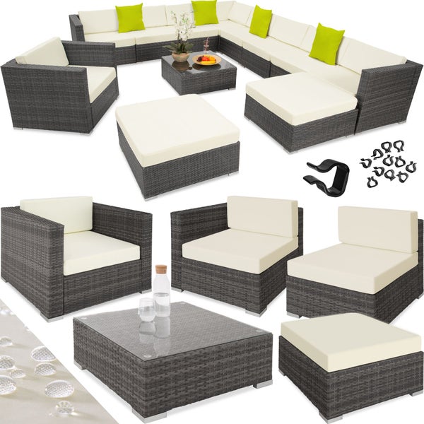 Rattan Lounge tectake Las Vegas mit Aluminiumgestell mit Sicherheitsglasplatte