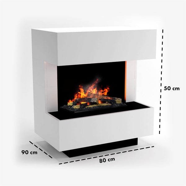 GLOW FIRE Elektrokamin 'Kleist' | Wasserdampf Kamin mit OMC 600 inkl. Holz in weiß | HxBxT: 80x90x50 cm