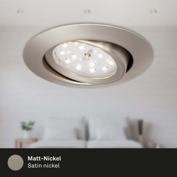 LED Einbauleuchte 3er Set schwenkbar IP23 Ø8,2cm 3W Matt-Nickel Metall Briloner
