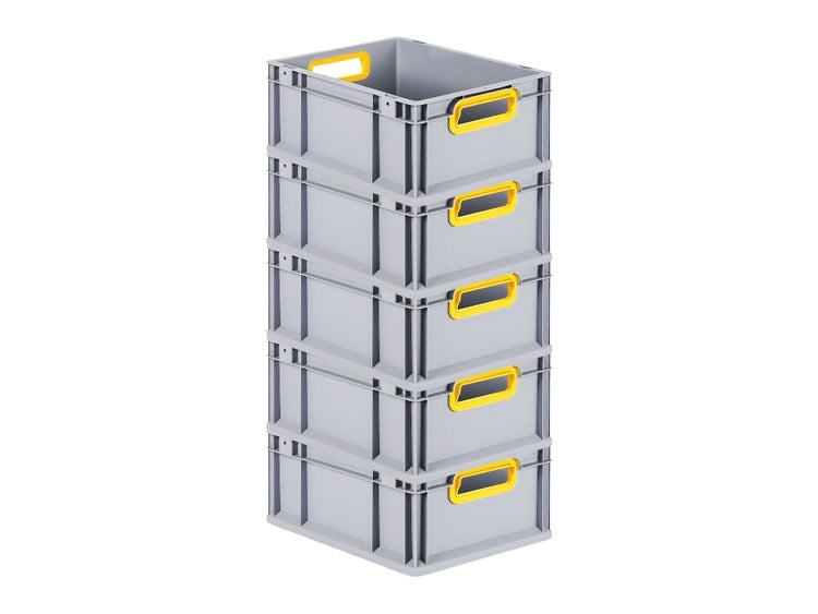 PROREGAL Spar Set 5x Eurobox Nextgen Color HxBxT 17 x 30 x 40 cm 16 Liter Griffe Gelb Offen Glatter Boden Eurobehälter Transportbox