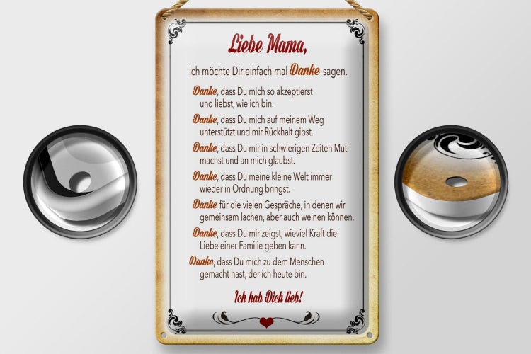 Blechschild Spruch 20x30cm liebe Mama Ich hab dich lieb