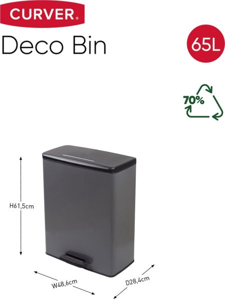 Curver Deco Bin Mülleimer - 65L- mit Pedal - cool grey