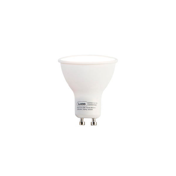 LED-Leuchtmittel GU10, 8,5 Watt, 950 Lumen, warmweiß 3000 Kelvin.