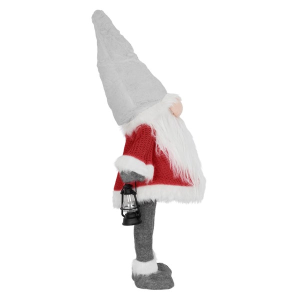 ECD Germany LED Wichtel-Figur mit warmweiß beleuchtete Laterne und Nase 80cm Rot-Grau stehend batteriebetrieben Puppe mit Mütze Weihnachtsdeko Weihnachtswichtel Weihnachtszwerg Deko Zwerg Gnom Plüsch