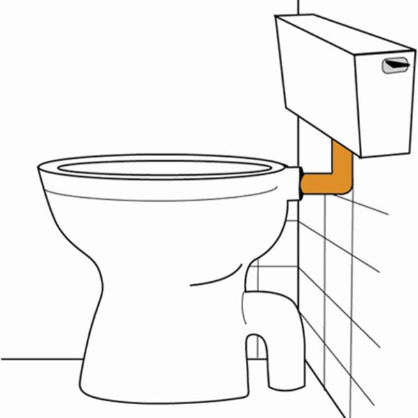 Illustration einer Toilette mit Spülkasten und Wandfliesen