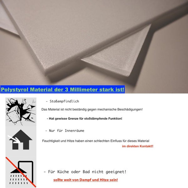 Paneelen aus reines Polystyrol XPS Styropor Deckenpaneelen Wandpaneelen 3mm dick - 50x50cm 0,25m² 08107