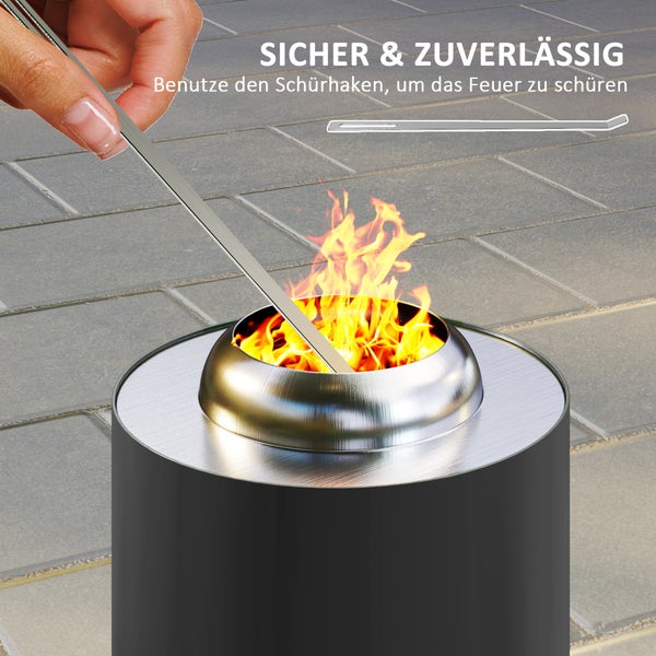 Outsunny Feuerschale Ø16x25cm aus Edelstahl Feuerstelle mit Schürhaken Rauchfreie Feuerschalen Feuerkorb für Garten, Balkon Terrasse, Outdoor BBQ Camping Grau