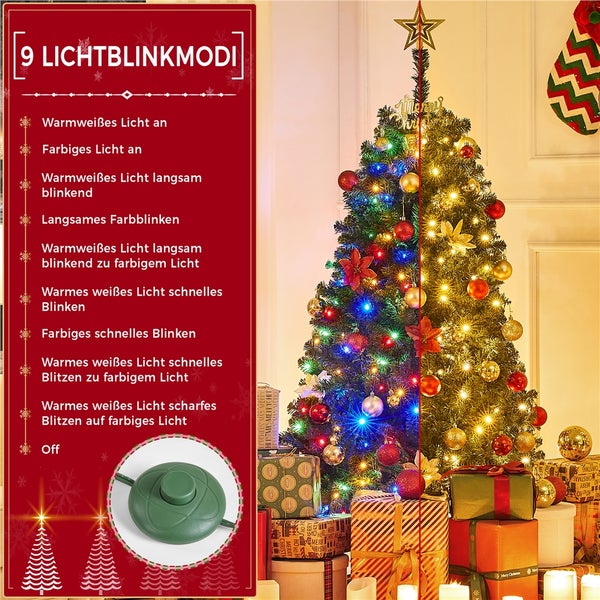 Dekorierter Weihnachtsbaum mit neun Lichtmodi und Fußschalter
