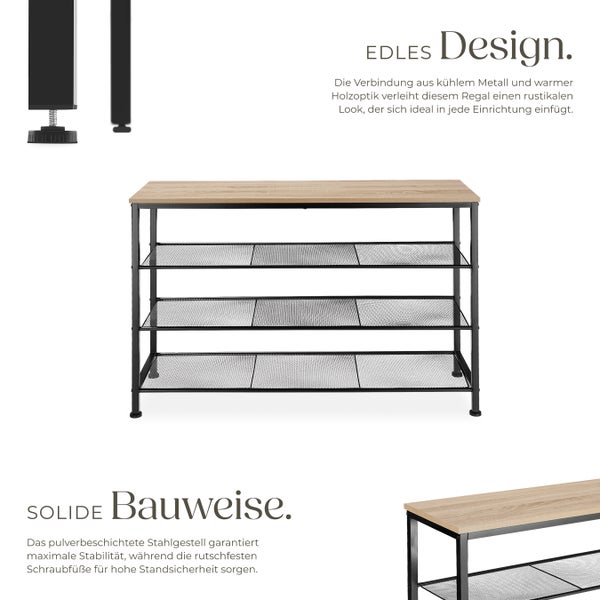 Regal mit Holzoptik und drei Ablageflächen aus Metallgitter