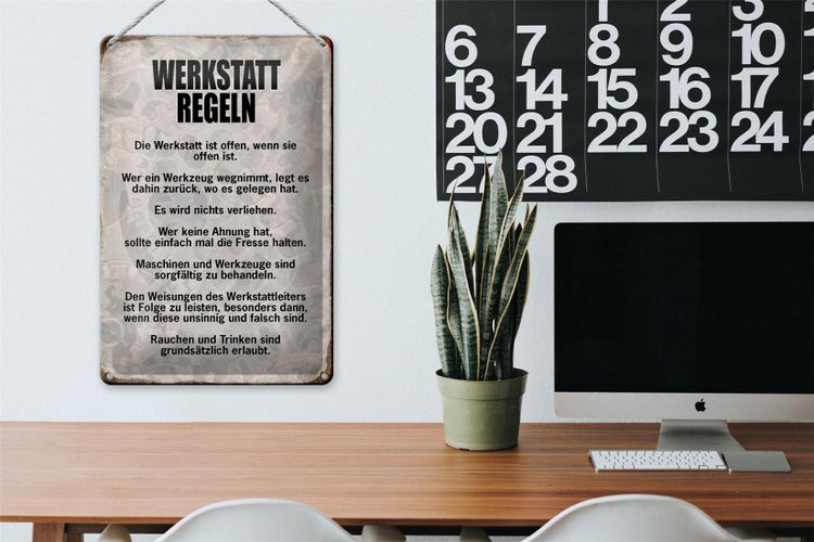 Blechschild Spruch 20x30cm Werkstatt Regeln Werkzeug