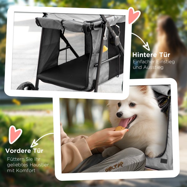 PawHut Hundewagen, 102L x 62B x 105H cm, Oxford-Gewebe (100% Polyester), Stahl, Grau