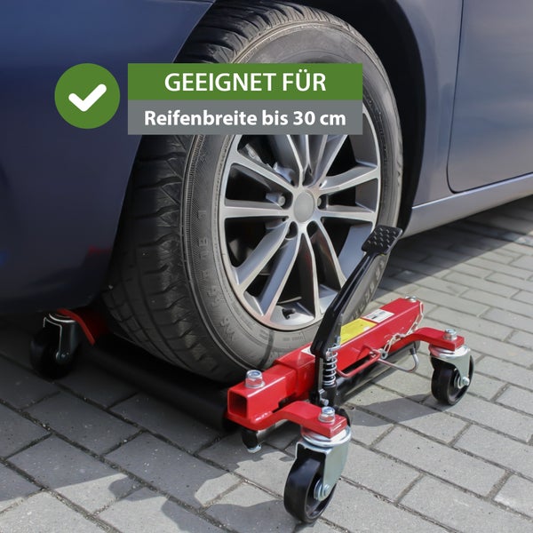Rangierhilfe mit Rollen für Reifen bis 30 Zentimeter Breite unter einem Auto